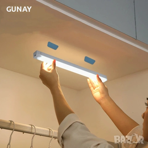 Безжична LED Лампа със Сензор за Движение, USB Батерия, 20см Магнитна за Кухня и Шкаф, снимка 2 - Лед осветление - 55064111