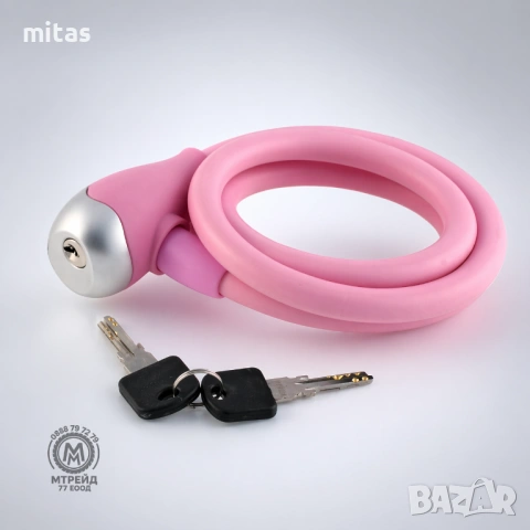 Заключващо устройство за велосипед с ключ WAG PINK 120см/12мм, силиконово покритие, катинар