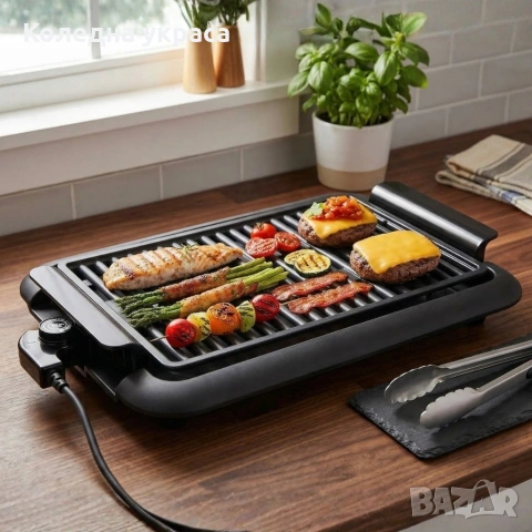 Електрическа настолна скара 1200W без дим – Преносимо барбекю за балкон и градина, 38x25 см