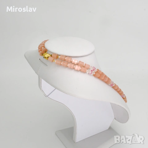 Колие - розов кварц - автентично от 1970г., снимка 2 - Колиета, медальони, синджири - 54203448