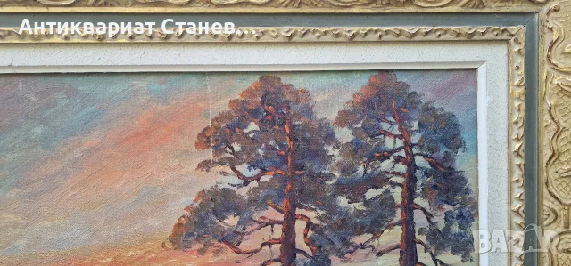 🌲 ВПЕЧАТЛЯВАЩ СКАНДИНАВСКИ ПЕЙЗАЖ – МАСЛЕНА ЖИВОПИС В БОГАТА ДЕКОРАТИВНА РАМКА 🇸🇪🎨, снимка 4 - Антикварни и старинни предмети - 55304511