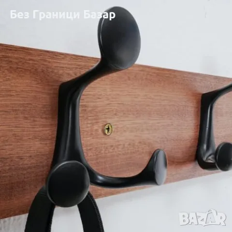 Нов Комплект 2 стенни закачалки за антре 92 см дървесна основа черни куки Органайзер за палта чанти, снимка 3 - Други стоки за дома - 55416869