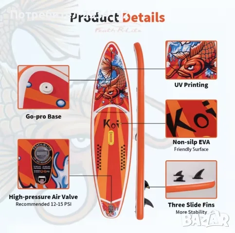 Падъл борд KOI / Monkey Paddle Boards, снимка 3 - Водни спортове - 55629132