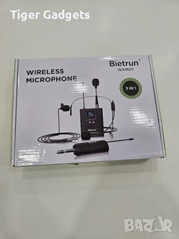 Bietrun WXM07 – безжична UHF микрофонна система 3 в 1 с headset, handheld и lavalier микрофон, снимка 6 - Микрофони - 54549691