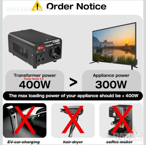 Cantonape Преобразувател на напрежение - Изход 110/220V AC - 500W Тороидален трансформатор - 110V 22, снимка 3 - Друга електроника - 54479464