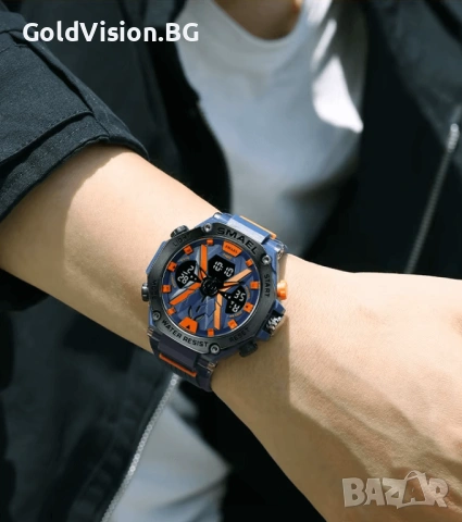 SMAEL 8087 Blue-Orange – мултифункционален спортен мъжки часовник, снимка 2 - Мъжки - 54247965