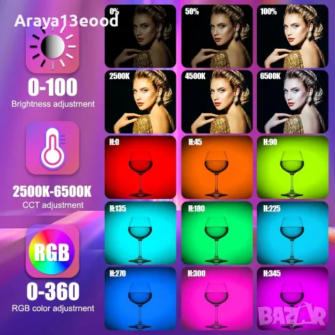Комплект 2 RGB LED осветителни пръчки LUXCEO P400 с трипод, снимка 4 - Лед осветление - 55378576