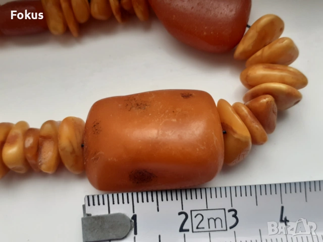 Стар естествен кехлибар гердан колие огърлица едри камъни, снимка 4 - Антикварни и старинни предмети - 54070551