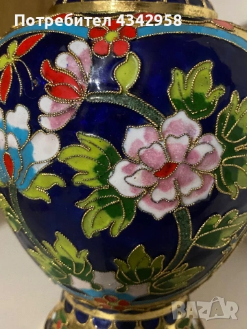 Винтидж ваза Cloisonné (Клоазоне) – ръчна изработка, 1960-те години., снимка 2 - Антикварни и старинни предмети - 55003299