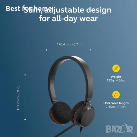Jabra Evolve 20 Кабелни слушалки (издание 2025) - Комплект за две уши за офис и работа от дома , снимка 5 - Слушалки за компютър - 54583857