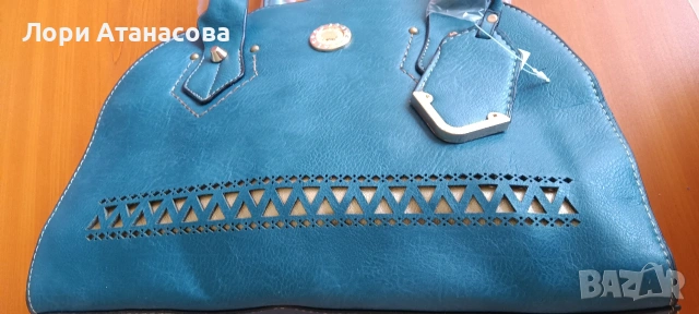 Тъмно синя дамска чанта кожа с две основни дръжки, снимка 6 - Чанти - 54017449
