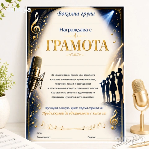 6774 Музикална грамота от вокална група за вокални постижения, А4