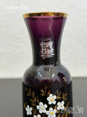 Миниатюрна бохемска ваза с етикет. №8214, снимка 2 - Вази - 55278507