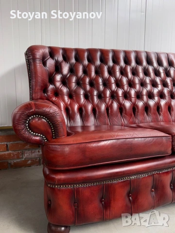 Chesterfield/Честърфилд Класически кожен диван – Бордо, снимка 11 - Дивани и мека мебел - 55281594