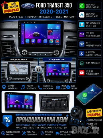 Мултимедия, за Ford Transit 350, Двоен дин, Android, Навигация, дисплей, Андроид плеър, Транзит бус
