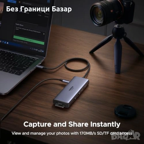 Нов UGREEN Revodok USB-C Хъб 9в1 Два Монитора 4K 60Hz SD TF PD 100W Четец SD TF Карти Докинг Станция, снимка 6 - Друга електроника - 54723915