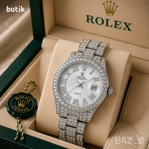 🤍 Сребрист дамски часовник Rolex стил с бял циферблат