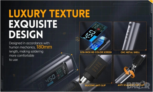 Професионален смарт поялник FNIRSI HS-02 с 6 човки, снимка 15 - Друга електроника - 54003479