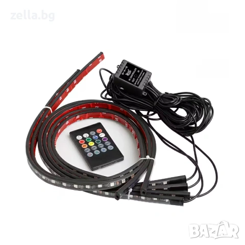 RGB LED комплект за подсветка на автомобил – 4 ленти, 12V, Bluetooth управление и музикален 10329, снимка 8 - Друга електроника - 54672301