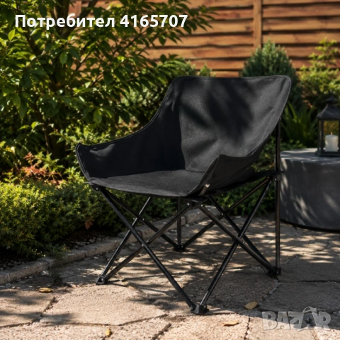 Сгъваем къмпинг стол EPIFIT черен – Здрав, лек и удобен до 120 кг, метална конструкция и калъф за но, снимка 5 - Градински мебели, декорация  - 54823474