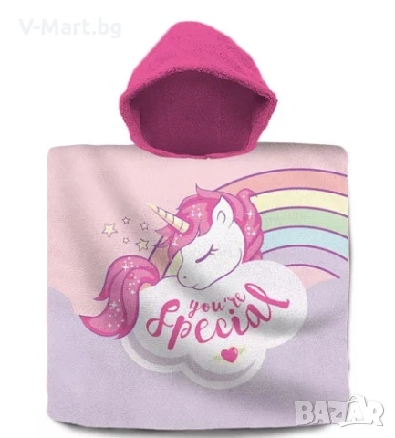 Детско плажно пончо с Еднорог/ Unicorn, 100% памук