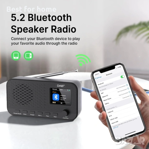 DAB радио с Bluetooth, презареждащо се цифрово FM радио, преносимо DAB+ радио с батерии, снимка 4 - Радиокасетофони, транзистори - 54539150