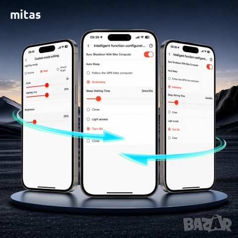 Предна SMART LED фар светлина за велосипед IGPSPORT VS1200 + Стойка M80, 1200 lm, Bluetooth, USB-C, снимка 14 - Аксесоари за велосипеди - 54202837