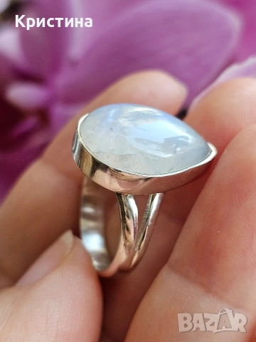 Красив сребърен пръстен с Лунен камък, снимка 3 - Пръстени - 54235057