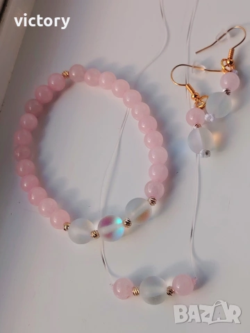 Нежен комплект „Лунна нежност“ – розов кварц и лунен камък