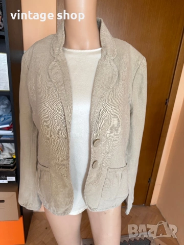 Дамско ленено сако H&M в бежов цвят,размер 40, снимка 2 - Сака - 54628457