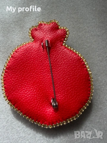 Уникална брошка Handmade - Нар с естествени перли , снимка 6 - Колиета, медальони, синджири - 54053662