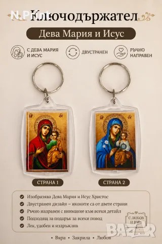 Ключодържател с икони на Богородица и Иисус Христос - ръчна изработка