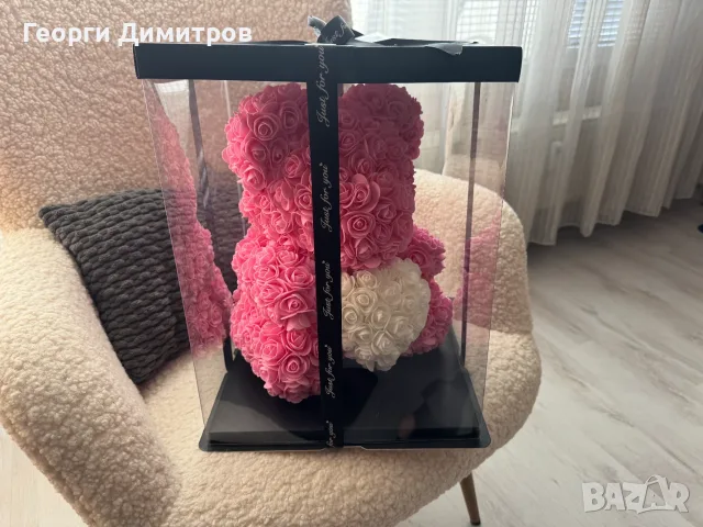 Мече от рози InLove 40 см с кутия, чисто ново, подарък, снимка 3 - Декорация за дома - 55493798
