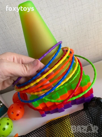 Детски комплект - Игра за хвърляне - конуси, топки, обръчи, торбички. Kruzzel 26514 , снимка 10 - Образователни игри - 54192365