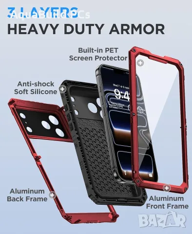 Кейс Beeasy за Iphone 17 Pro, IP68 водоустойчив, удароустойчив алуминиев брониран калъф с протектор, снимка 5 - Калъфи, кейсове - 55540129