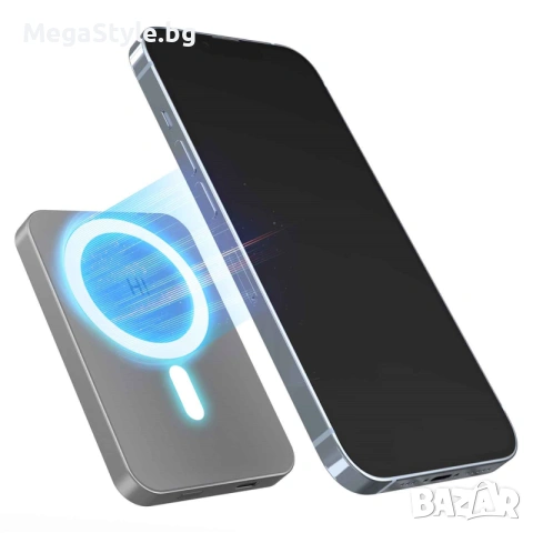 Външна батерия Hinovo Magnetic Wireless 5000mAh, 15W, Съвместима с MagSafe, Type-C кабел, Сив, снимка 4 - Външни батерии - 55162945