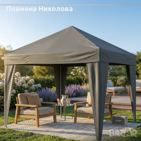 Градинска шатра 3x3 м – Здрава метална конструкция, регулируема височина и защита от слънце и дъжд, снимка 2 - Градински мебели, декорация  - 55624638