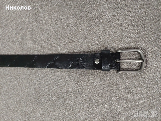 Мъжки черен кожен колан, снимка 2 - Колани - 54610470