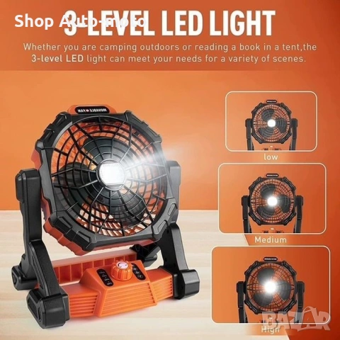 Вентилатор Automat-Соларен с батерия и Led осветление, снимка 6 - Къмпинг мебели - 54555424
