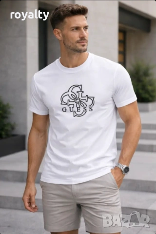 Guess Нова Бяла Мъжка Тениска Гес 
