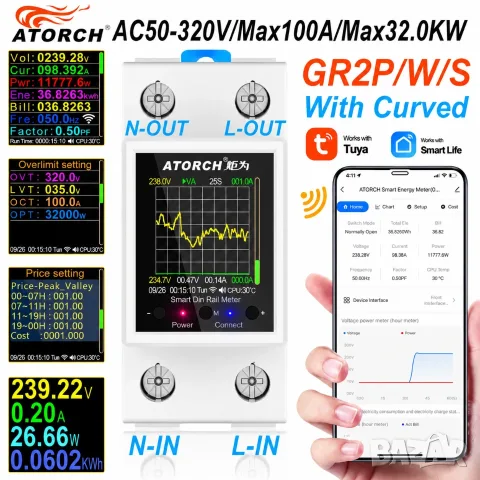 Двутарифен WiFi смарт контролен електромер с TFT LCD дисплей | Предпазител 100A, снимка 3 - Друга електроника - 39870767