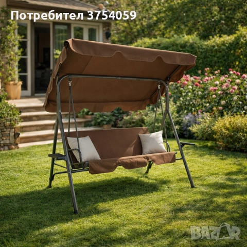 Градинска люлка A-Type с бежови възглавници и поставки за напитки - елегантност и комфорт, снимка 2 - Градински мебели, декорация  - 55163281