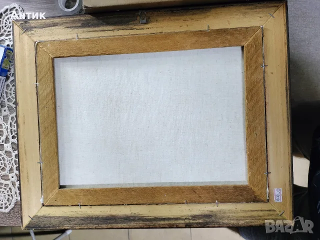 Картина маслени бои „Златна есен край реката“. Естествено платно, дървена рамка. , снимка 2 - Картини - 55646959