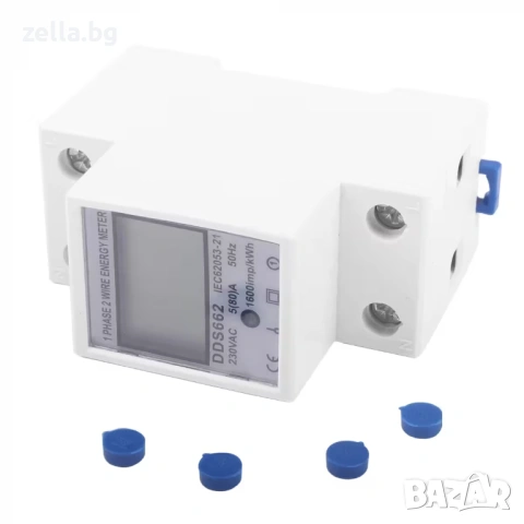 Монофазен електромер за DIN шина 35mm LCD 5(80)A 230V с измерване на kWh, напрежение 10419, снимка 7 - Друга електроника - 54693021