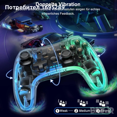 Безжичен геймпад Xtrike Me GP-52 с прозрачен корпус и RGB осветление, снимка 5 - Аксесоари - 54728842