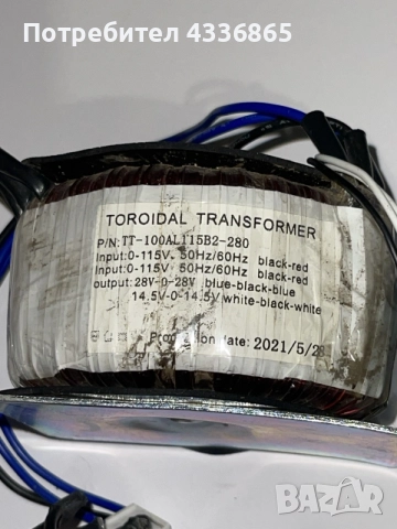 Тороидален трансформатор 100VA 2x28V / 2x14.5V (230V), снимка 4 - Други машини и части - 55425169