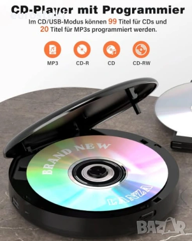 Преносим CD плейър Greadio CD37 със слушалки и вградени високоговорители, Anti-Skip/Shockproof, снимка 5 - MP3 и MP4 плеъри - 54978334