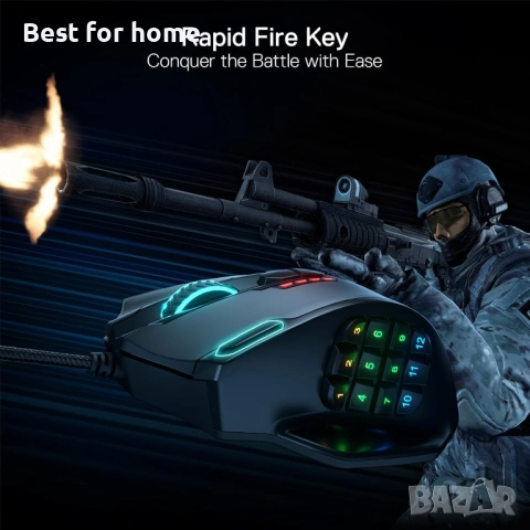 Геймърска мишка Redragon M908 Impact RGB LED MMO с 12 странични бутона, оптична, снимка 5 - Клавиатури и мишки - 54572764