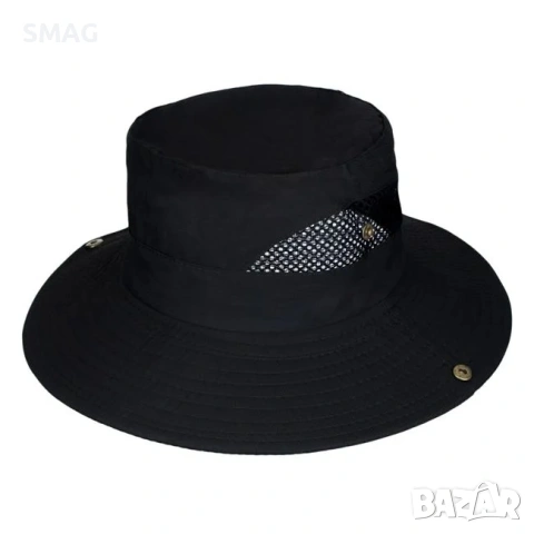 Мъжка шапка тип bucket черна с мрежа и копчета_1249250