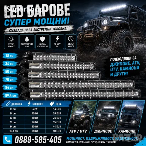 16D МОЩНИ LED Барове Бар за Автомобили Коли Джипове Джип АТВ off-road осветление 12v